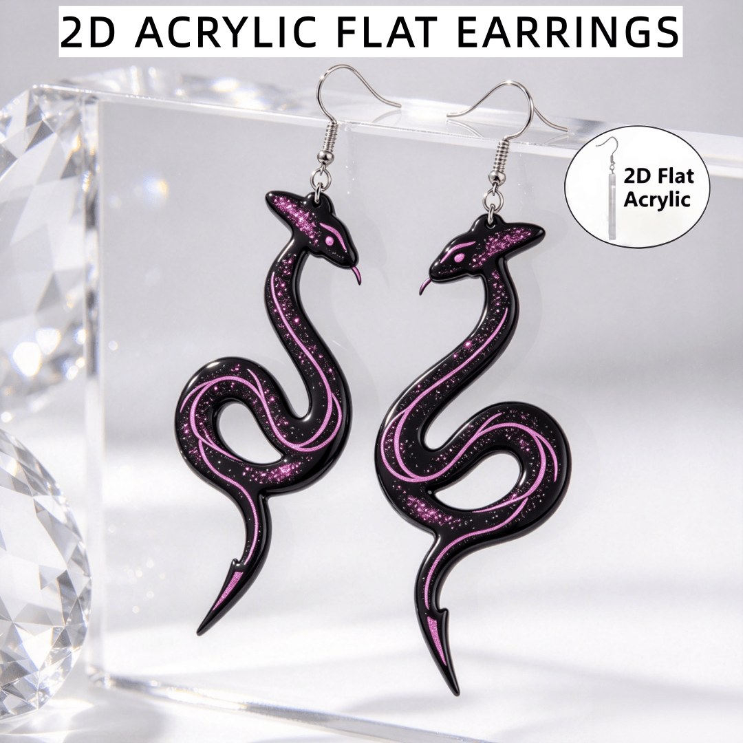 Gothic 2D Flat Acrylic Curved Snake Drop Earrings